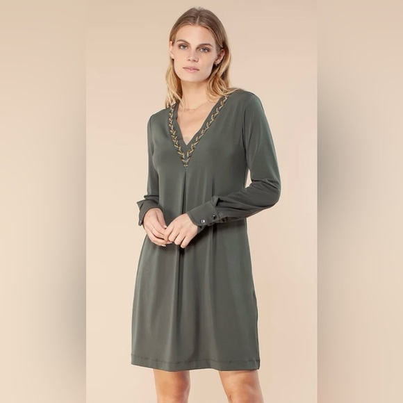 EUC Hale Bob - Vita Solid Dress Beaded In Olive Size XS - Picture 1 of 15